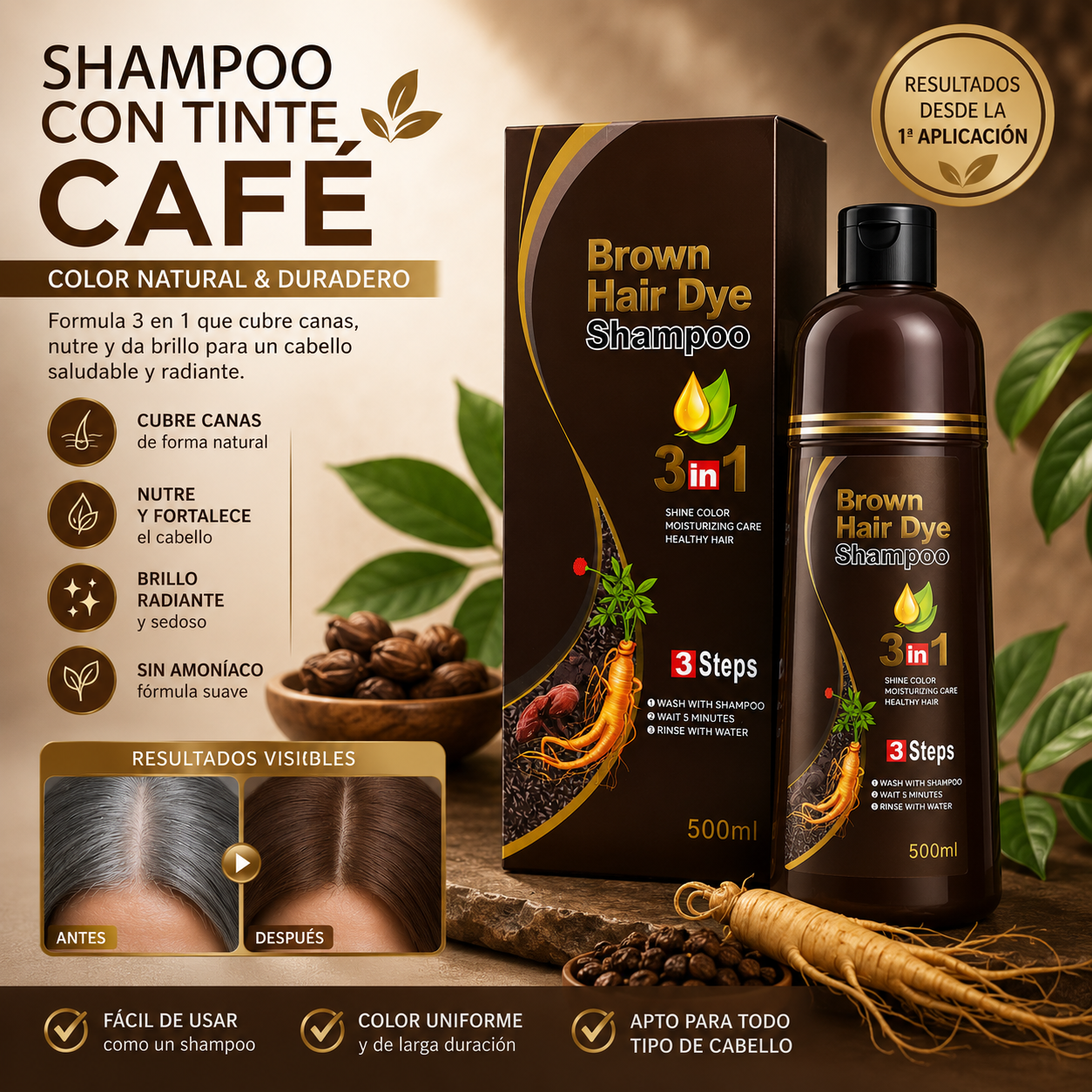 Shampoo Tinte Anti Canas 500ml